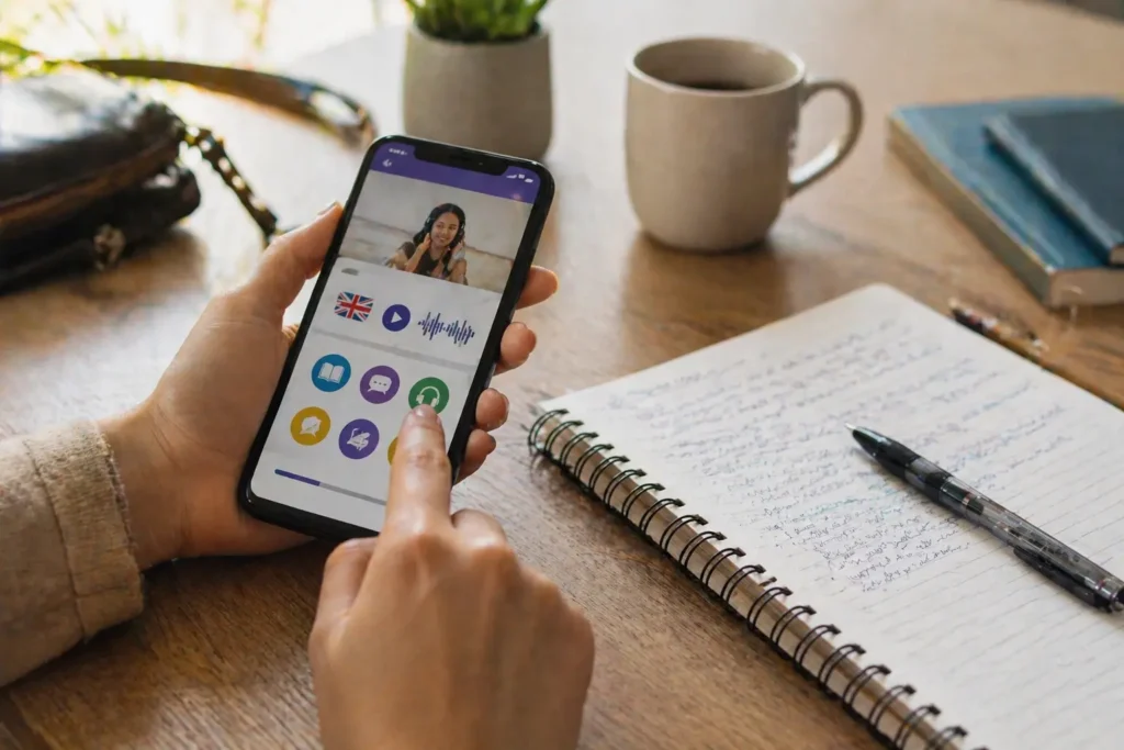 Phone and notes used for learning a new language