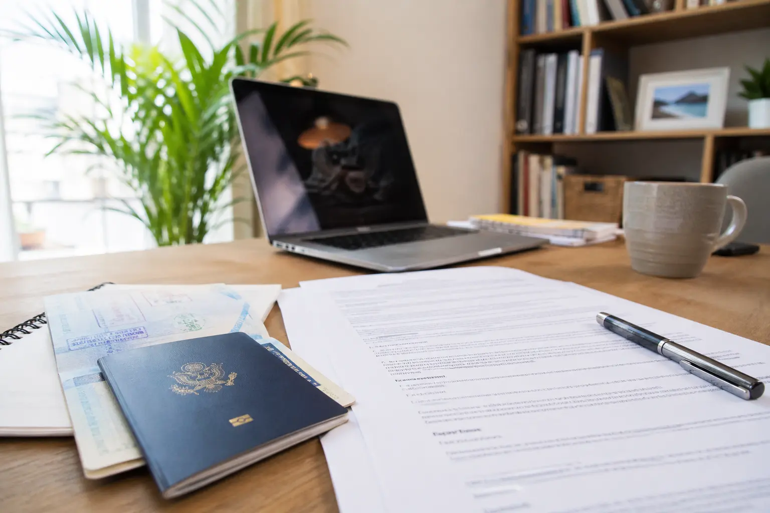 Contract and passport on a desk for overseas teaching job